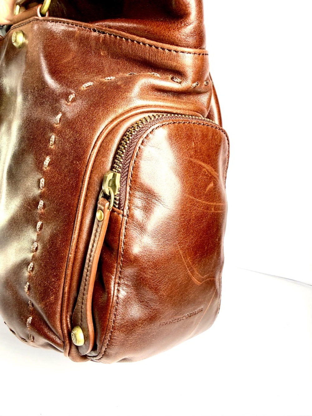 Francesco Biasia Brown Leather Shoulder Bag with Gold Hardware - Picture 5 of 16